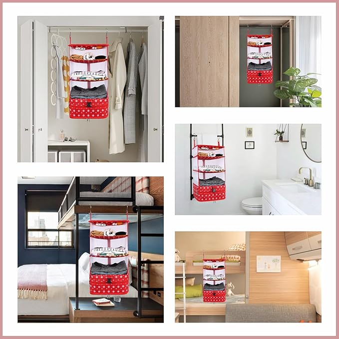 Surblue Hanging Closet Storage Bag Collapsible 3-Shelf Washable Oxford Fabric with 2 Hooks (L 11.41 * 11.41 * 19.68in, Snow)