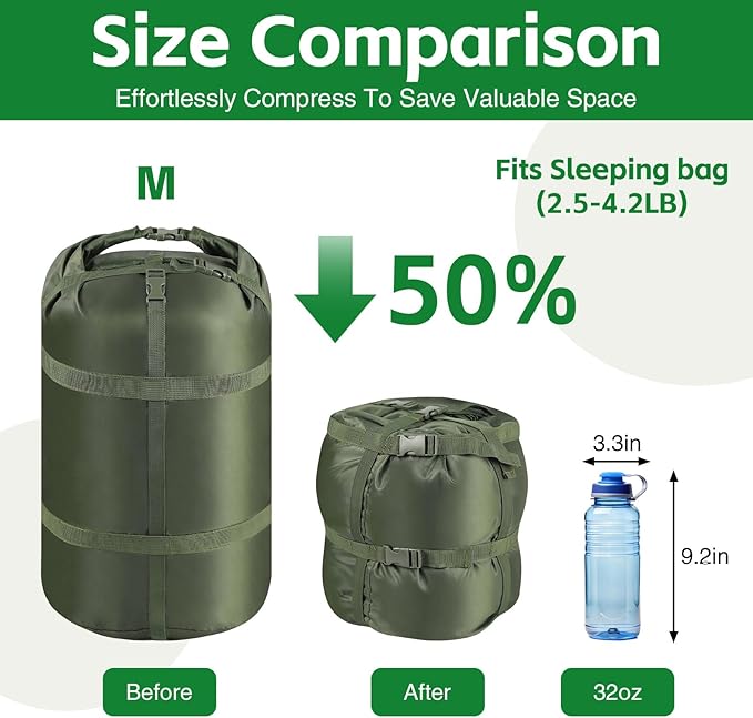 Compression Stuff Sack, Ultralight Portable Sleeping Bag Compression Sack, 15L/27L/45L Sleeping Bag Stuff Sack, Space-Saving Storage Sack for Backpacking, Camping, Hiking, Travel -M