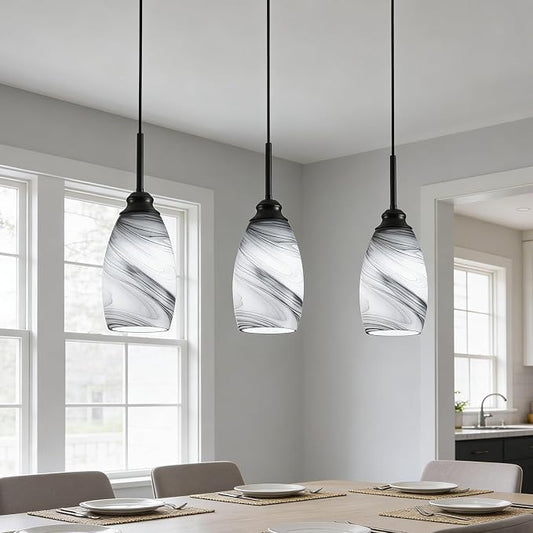 Industrial Pendant Light with Glass Shade Matte Black Pendant Lighting Adjustable Industrial Retro Style Hanging Light,Kitchen Island Farmhouse Pendant Lights Fixtures for Kitchen,Farmhouse
