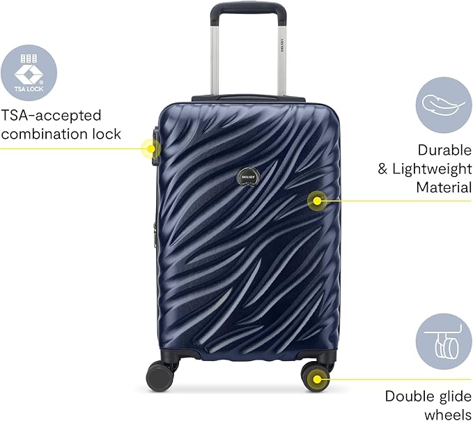 DELSEY PARIS Alexis Durable Hardside Luggage, Expandable Lightweight 4-Wheel Spinner, Easy Grip Telescoping Handle for Smooth Mobility, TSA-Lock Incorporated, Men and Women, Navy, Carry-On 21-Inch