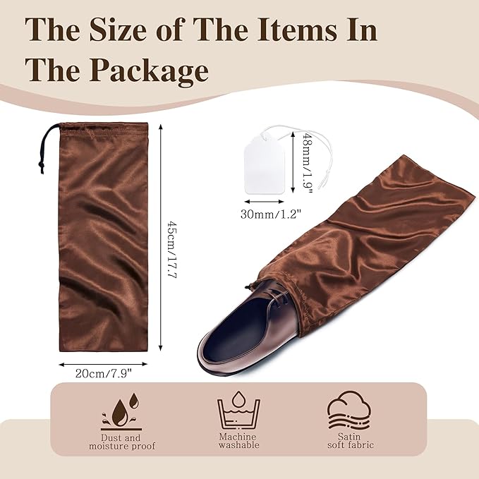 Ersmak 6 Pack Shoe Bags for Travel - Satin Shoe Bag with Drawstring - Brown Shoe Storage Bags for Protecting Storage Shoes - 17.7 x 7.9 In