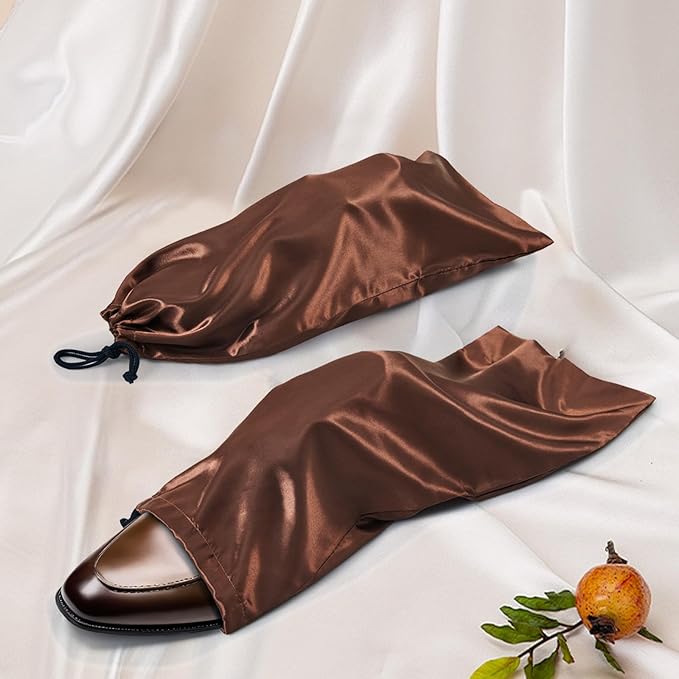 Ersmak 6 Pack Shoe Bags for Travel - Satin Shoe Bag with Drawstring - Brown Shoe Storage Bags for Protecting Storage Shoes - 17.7 x 7.9 In