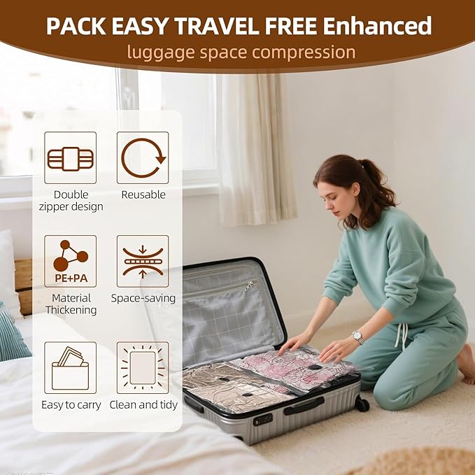 Travel Vacuum Storage Bags, 9 Pack Carry-On Size for Luggage and Suitcase, Vacuum for Bags Storage, Space Saver for Clothes & Clothing - 80% Space Saver（No pump）
