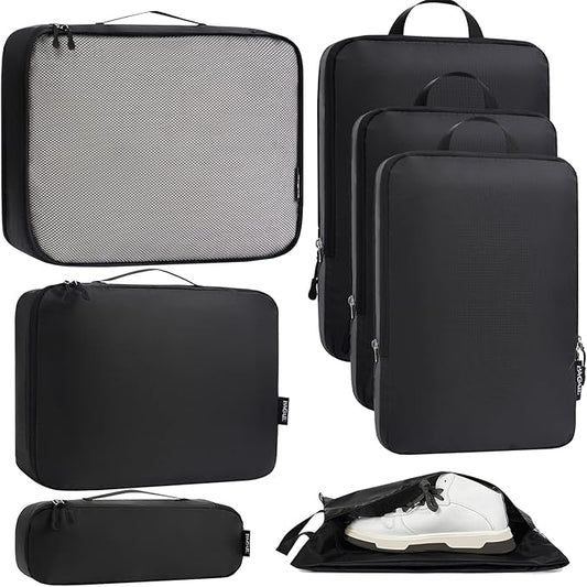 Bagail Ultralight Compression Cubes 7 Set - 3 Packing Cubes, 3 Organizers, and 1 Shoe Bag
