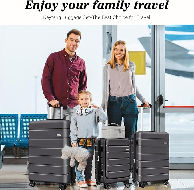 SmileLine 3-Piece Luggage Set Lightweight Hardside Suitcase TSA Lock Spinner Wheels, 20" Expandable Carry-On Luggage with Quick Access Front Open Pocket, Bonus Makeup Bag,Grey