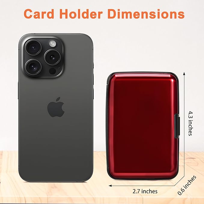 Mayski Credit Card Holder, RFID Blocking, Aluminum Alloy Hard Case, Small Mini Business Metal Wallet for Women Men, Red