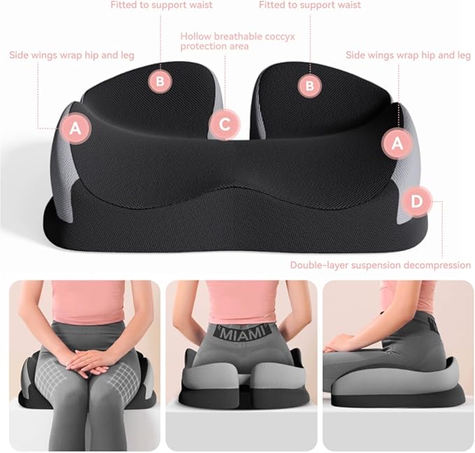 Seat Cushions for Office Chairs Wheelchair Cushion for Long Sitting Back Pain，Memory Foam Seat Car Computer Desk Chair Cushion，Coccyx Cushion for Tailbone Pain Relief Cushion Office Chair Charcoal