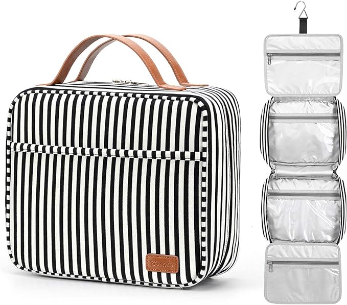 Bosidu Hanging Travel Toiletry Bag,Large Capacity Cosmetic Travel Toiletry Organizer for Women with 4 Compartments & 1 Sturdy Hook,Perfect for Travel/Daily Use/Christmas