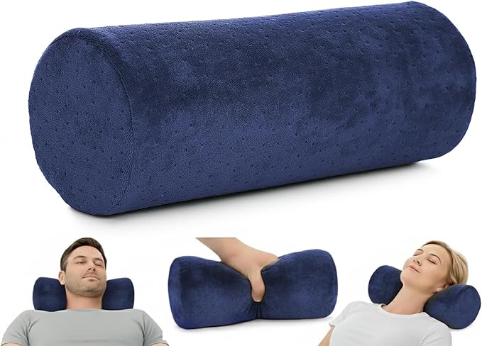 AllSett Health Round Cervical Roll Cylinder Bolster Pillow with Removable Washable Cover, Ergonomically Designed for Head, Neck, Back, and Legs || Ideal for Spine and Neck Support, Navy