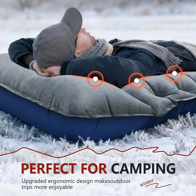 Camping Sleeping Pad, 9.2R-Value Ultralight Camping Mat with Pillow Built-in Foot Pump Inflatable Sleeping Pads Compact for Camping Backpacking Hiking Traveling-Lined Version Grey