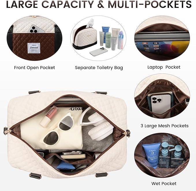 LOVEVOOK Travel Duffle Bag,Weekender Bags for Women with Shoe Compartment，Carry on Overnight Bag with Toiletry Bag,Gym Duffel Bag with Wet Pocket, Hospital Bags for Labor and Delivery