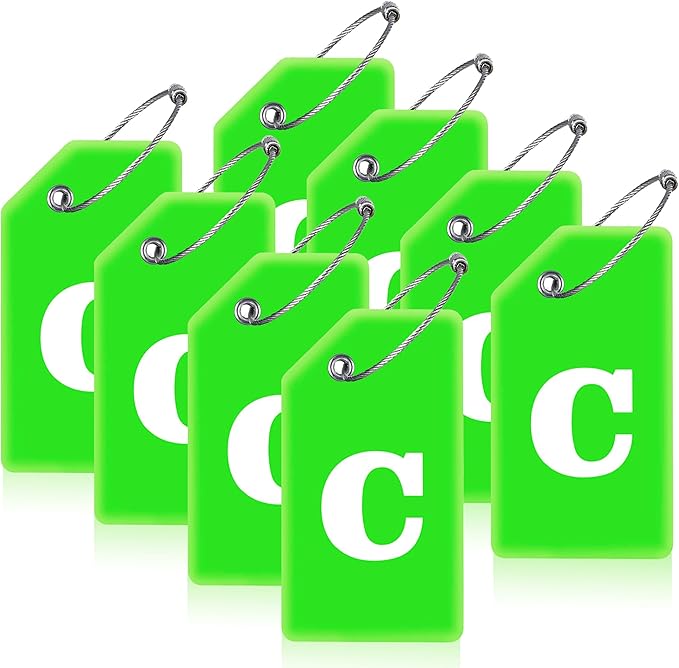 Gostwo 8 Pack Luggage Tags for Suitcases, 26 Initial Letter Travel Luggage Baggage Identification Labels ID Tags Fully Bendable Tags with Stainless Steel Loop (Letter C, Green)