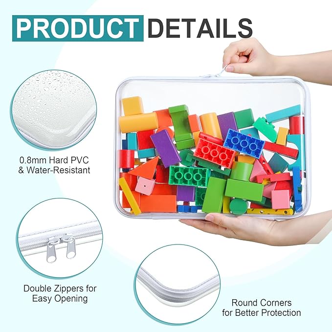 Sanwuta 6 Pcs Clear Hard Zipper Case Plastic Zipper Pouches Transparent Makeup Bag Pencil Case Pouches Toiletry Diaper Bag for Travel Toy Storage Organizer Bins(White,12.6 x 9 x 2 Inch)
