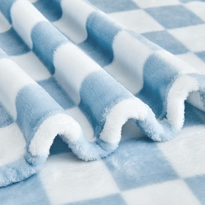 Checkered Blanket Flannel Throw Blankets Soft Cozy Checkered Grid Print Chessboard Gingham Pattern Throws for Bed Sofa Couch for All Seasons, 60x80 Inch, Blue