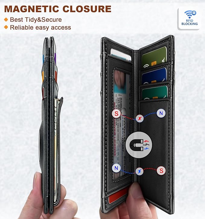 BULLIANT Men Airtag Wallet,Slim Wallet Money Clip Card Holder Magnetic Closure 12 Cards in Front Pocket RFID Blocking