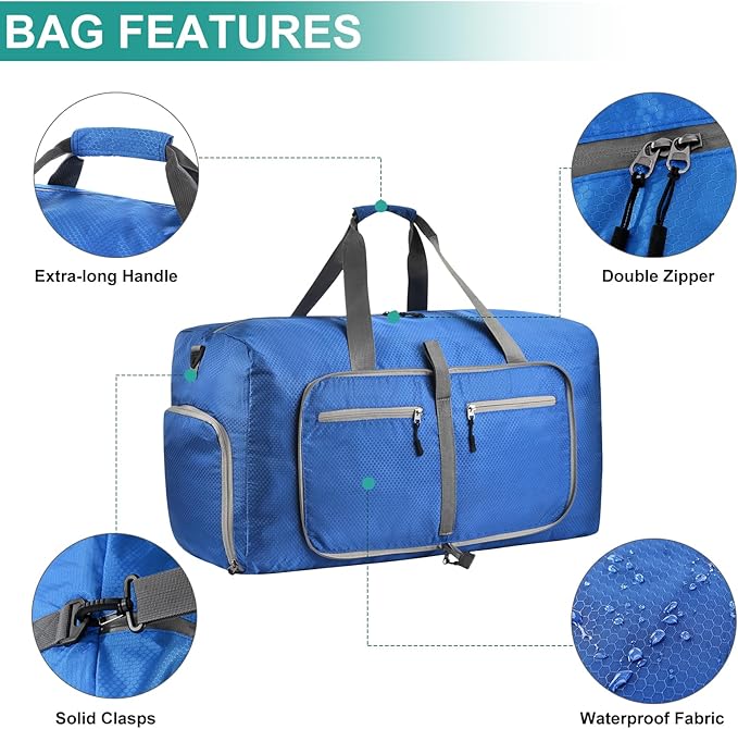 Dimayar Travel Duffle Bag for Men Women - Foldable Duffel Bag with Shoes Compartment - Overnight Bags Waterproof & Tear Resistant(115L,Navy Blue)