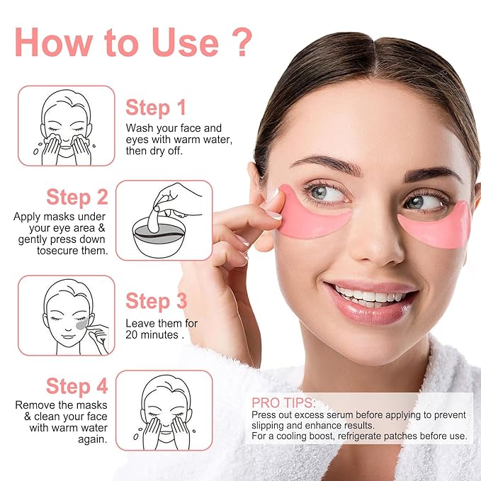 LAVONE Eye Mask - 30 Pairs Rose Under Eye Patches Skin Care Products,Eye Masks Skincare for Dark Circles and Puffiness, Reduce Wrinkles, Eye Bags and Fine Lines, for Women and Man - Pink