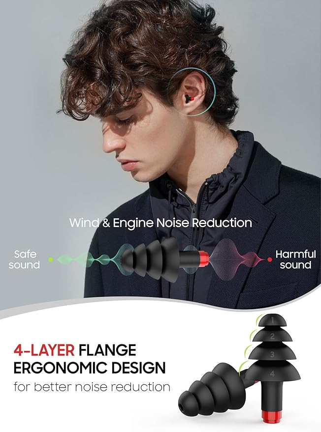 Motorcycle Ear Plugs for Wind Noise Reduction, Reusable Silicone Earplugs with Filter for Long Rides, 26dB Hearing Protection with Safety Cord & Travel Case