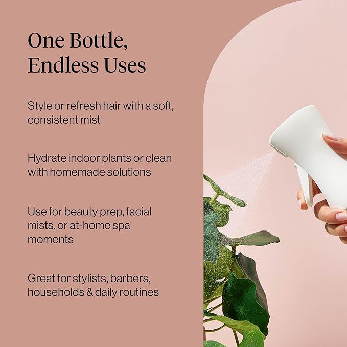 Kitsch Continuous Spray Bottle for Hair – Fine Mist Water Mister & Water Spray Bottle – Recycled Hair Spray Bottle – Spray Bottles for Cleaning, Styling, Plants & More – White, 150ml