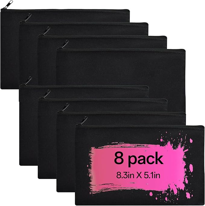 ZeeDix Canvas Pouch- Multi-purpose Cosmetic Bag with Zipper, DIY Craft Canvas Zipper Pouch Blank Makeup Bags Bulk Travel Toiletry Bag for Storage (8.3 x 5 inches)