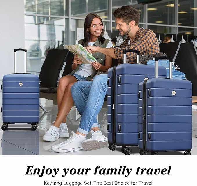 Classic 3-Piece Luggage Set with TSA Lock, Lightweight Suitcase with Spinner Wheels, Hardshell Expandable Carry-On Luggage, 20/24/28 inch, Navy Blue
