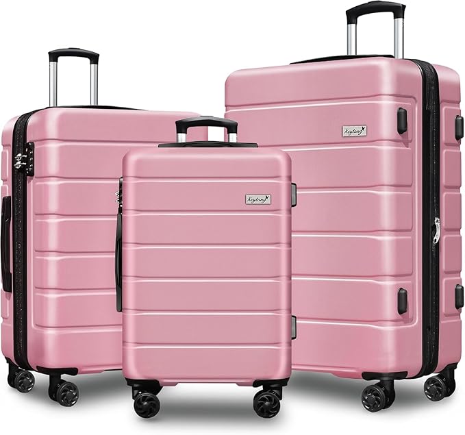 Explorer Lightweight Hardshell 20% Expandable 3-Piece Luggage Set with TSA Lock, Double Spinner Wheels, and Carry-On Suitcase,Pink