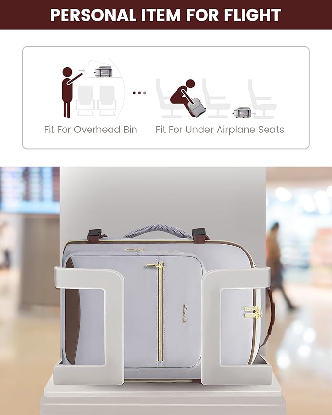 LOVEVOOK Travel Backpack for Women & Men 40L,Airline Approved Carry On Backpack Travel Essential,TSA Carry on Luggage,Personal Item Travel Bag,Suitcase with 3 Packing Cube,Light grey-Dark coffee color