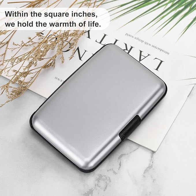 ELFISH Mini RFID Aluminum Wallet Credit Cards Holder Business Card Case Metal ID Case for Men Women (Silver)