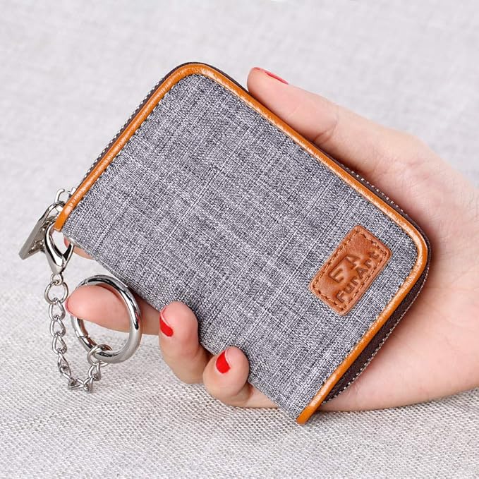 FurArt Zipper Wallet Women, RFID Blocking Credit Card Wallet, Business Card Holder, Compact Size KeyChain Wallet