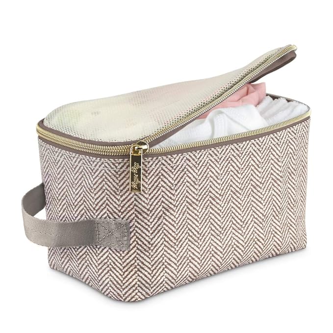 Itzy Ritzy Packing Cubes for Travel – Set of 3 Packing Cubes or Travel Organizers – Each Cube Features a Mesh Top, Double Zippers and a Fabric Handle (Taupe)