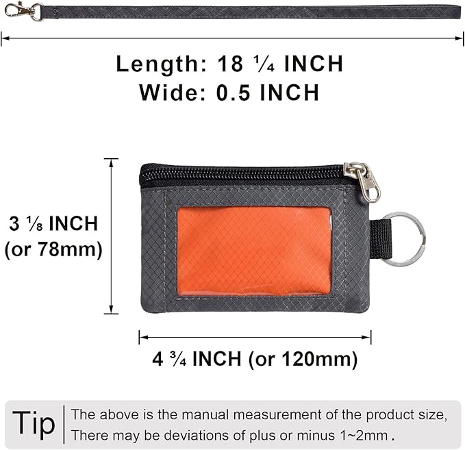 CHENSPRX Minimalist RFID Blocking Small Wallet with ID Window,WaterResistant Zip Id Case Wallet with Lanyard Keychain for Cards,Cash,Travel,Women,Men