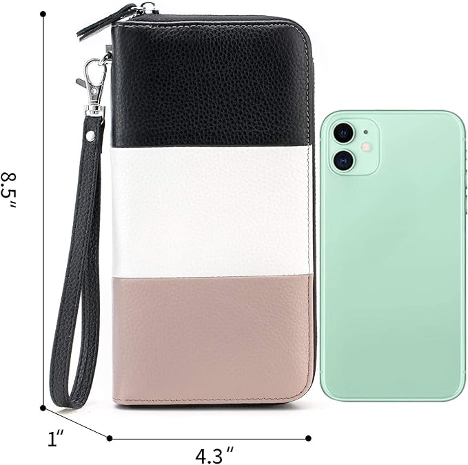 Moflycom Womens Wallet RFID Blocking Genuine Leather Multi Credit Card Large Capacity Zip Around Clutch Travel Purse Wristlet