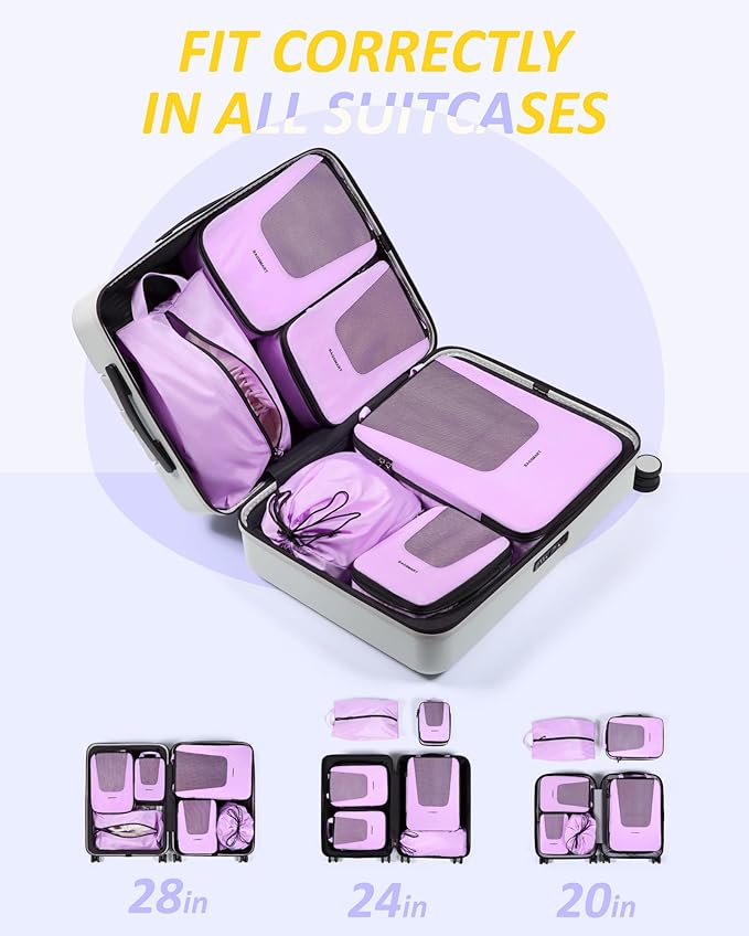 BAGSMART Compression Packing Cubes for Travel, 6/5/4set Lightweight Packing Organizers, Summer Travel Essentials Suitcase Organizer Bags Set