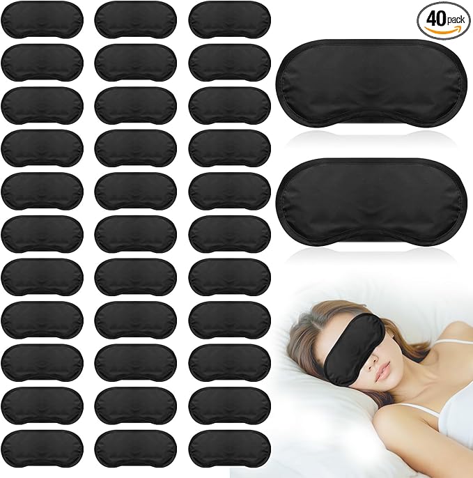 40 Pcs Eye Mask Sleep Masks Bulk Blindfolds for Team Building Party Games with Nose Pad and Adjustable Strap for Women Men 4 Layers Black Blindfold Sleeping Mask