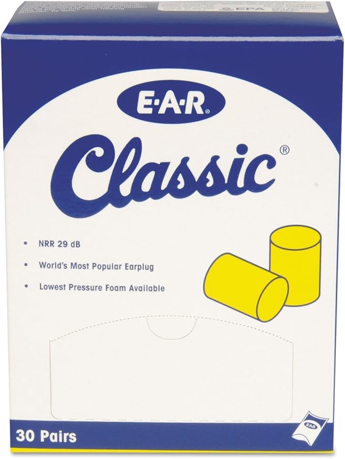 3M Ear Plugs, 30 Pairs/Box, E-A-R Classic 310-1060, Uncorded, Disposable, Foam, NRR 29, For Drilling, Grinding, Machining, Sawing, Sanding, Welding, 1 Pair/Pillow Pack