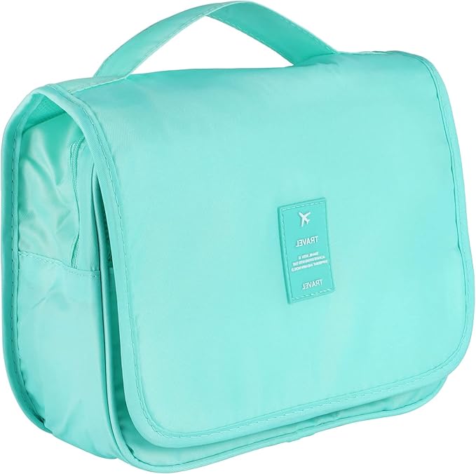 Pengxiaomei Hanging Toiletry Bag, Mint Green Waterproof Cosmetic Bag Portable Makeup Pouch Travel Wash Bag with Handle for Kids Teen Girls Wedding Mothers Day Gifts