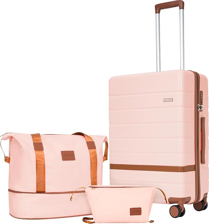 20-Inch Carry-On Luggage Set (3-Piece) – Lightweight & Durable Hardshell Spinner Suitcase with TSA Lock | PC+ABS Material | Airline Approved for Business and Family Travel, in Pink