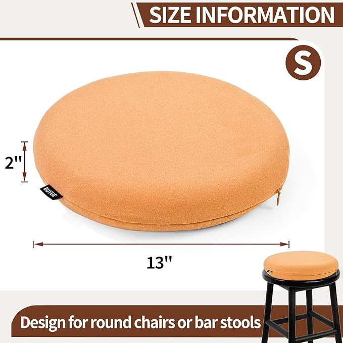 BUYUE Memory Foam Seat Cushion, Dia 13" Soft Velvet Round Stool Cushion Anti-Slip Chair Pads, S, Orange