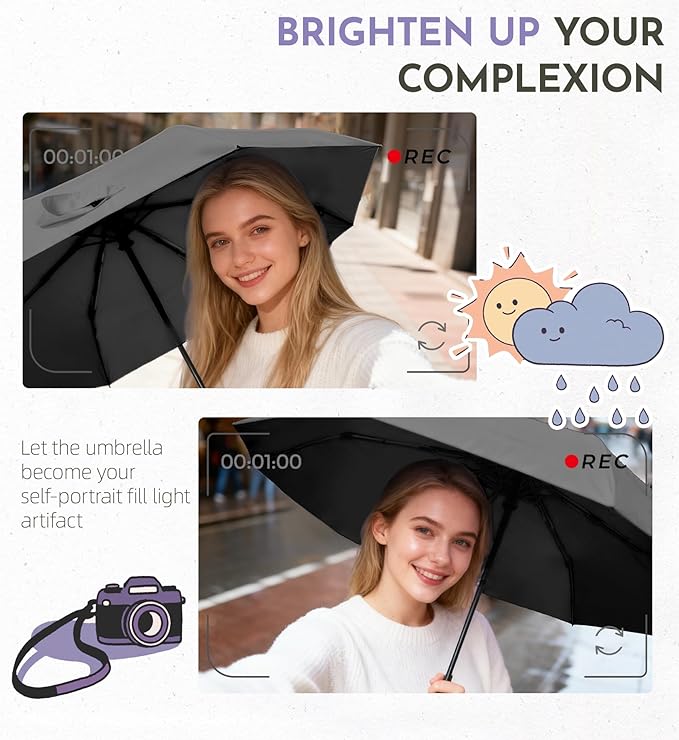 Windproof Travel Umbrella for Rain - 43" Compact Folding Umbrella, Reinforced Strong Frame, Lightweight Portable Parasol with UPF 100+ UV Sun Protection, Cruise Ship Essentials