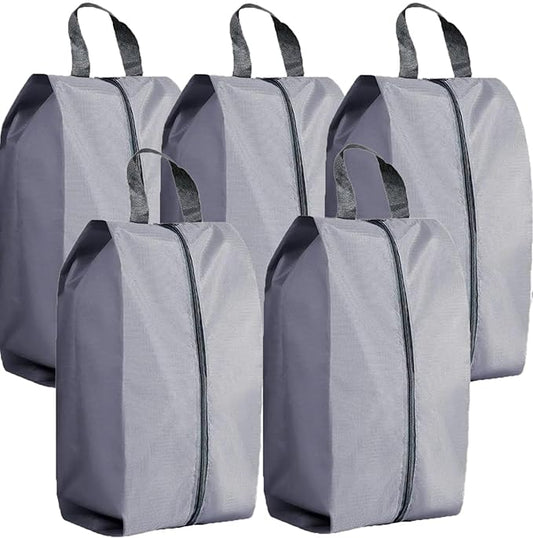 5Pcs XL Travel Shoe Bags Portable Travel Gifts Shoe Organizer with Zipper Closure, Waterproof Nylon Shoe Storage Organizer with Handle Travel Bags For Men and Women, Grey