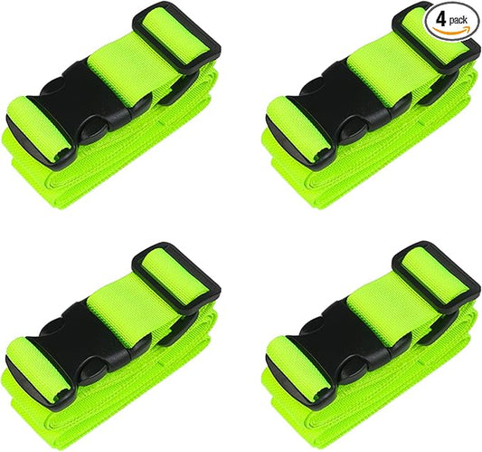 MAGARROW 2" Utility Luggage Straps with Buckle Adjustable, 4-Pack (Neon Green, 2 in x 9.5 ft)