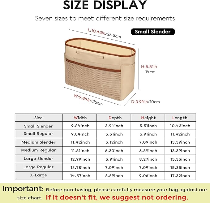 GIVLEFLY Small Satin Purse Organizer Insert with Multiple Pockets and Handle, Lightweight Handbag Organizer,Beige