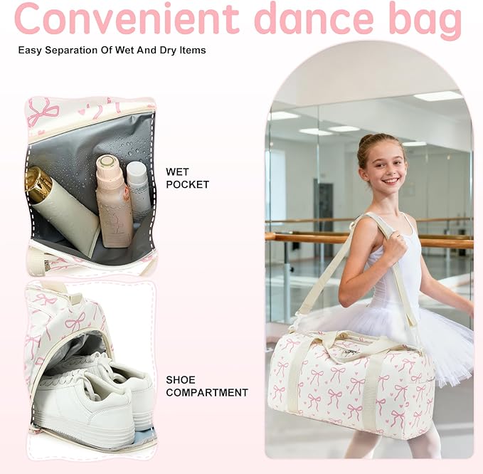 LOIDOU Kids Duffle Bag for Girls, Lightweight Girls Overnight & Weekender Travel Bag with Shoe Compartment and Wet Pocket, Cute Duffel Bags for Toddler Dance, Kids Sleepovers, Gym & Weekend Trips