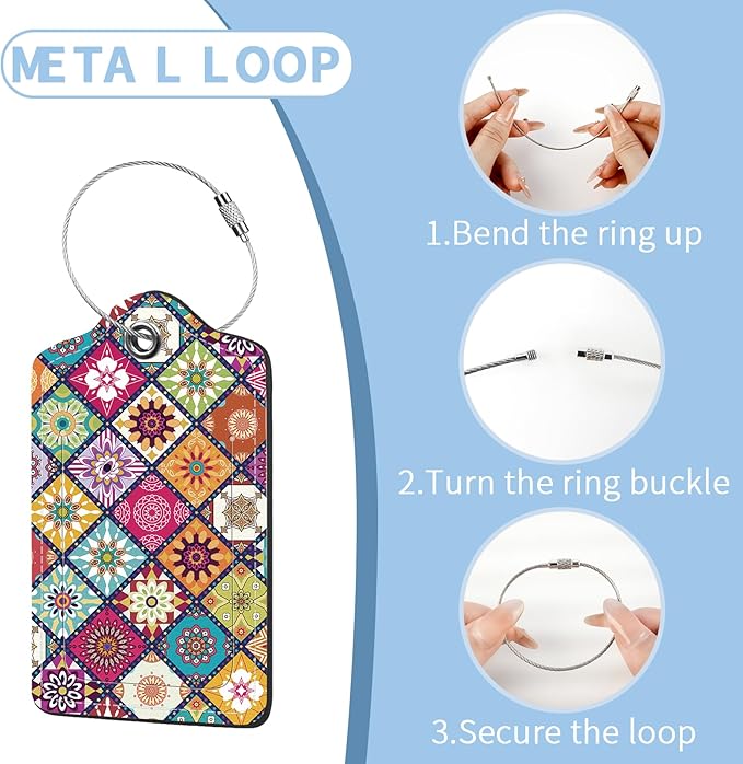 2 Pcs Luggage Tag for Suitcases, Boho Mandala Cute PU Leather Suitcase Tag Privacy Cover Name ID Label with Metal Loop, Personalized Baggage Identifier for Women Cruise Bag Travel Essentials