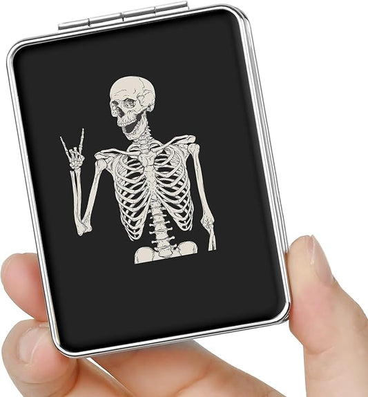 Pocket Mirror, Small Travel Mirror with Magnification, Portable Double-Sided Magnifying Cosmetic Mirror for Daily (Skull)