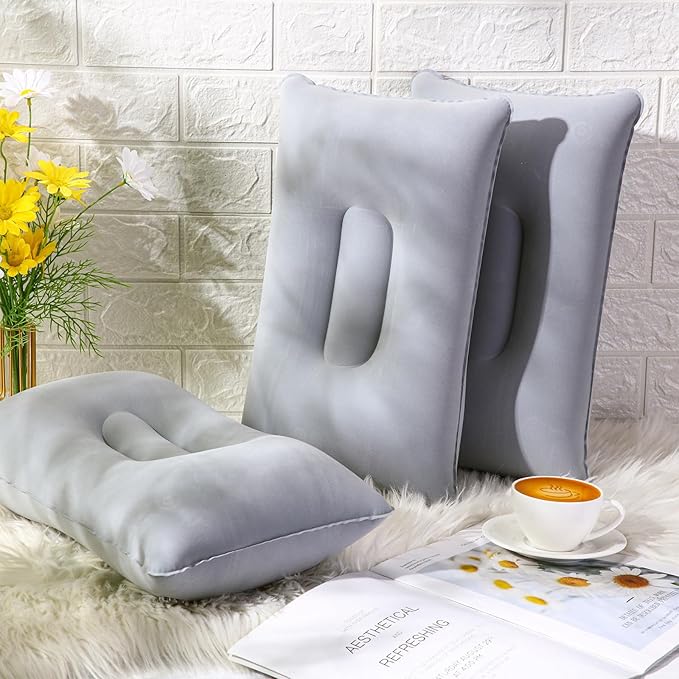 Geelin 20 Pack Inflatable Pillows for Camping Travel Beach Vacation Sand Squared Flocked Soft Fabric Backpacking Ultralight Pillows for Office Sleeping Neck Head Lumbar Support(Gray)