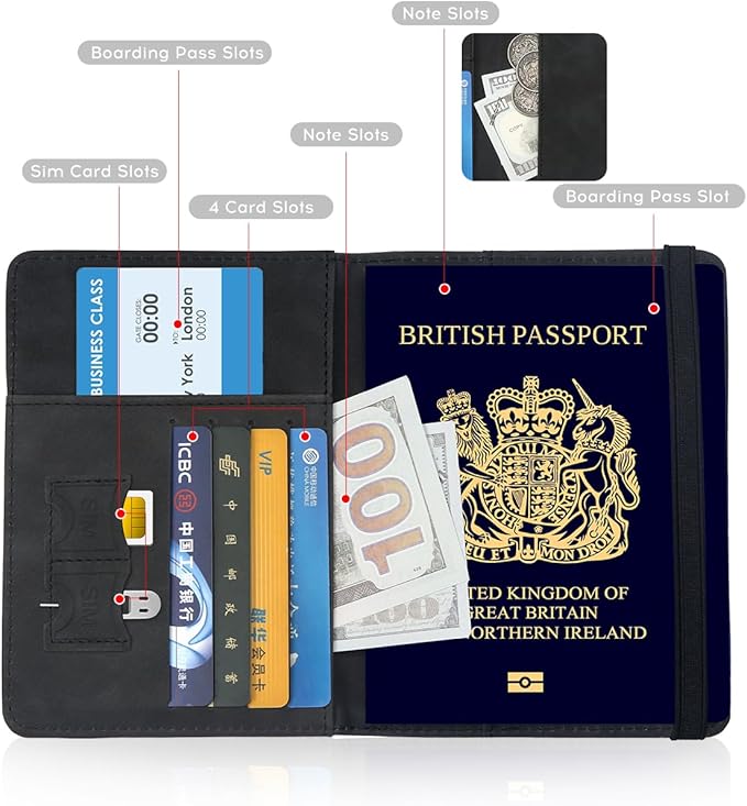 ILIYAH-Passport Cover-Passport Holder Travel Wallet-RFID Blocking Passport Case Travel Accessories Card Holder Wallet Unisex Travel Gifts (Black MG)