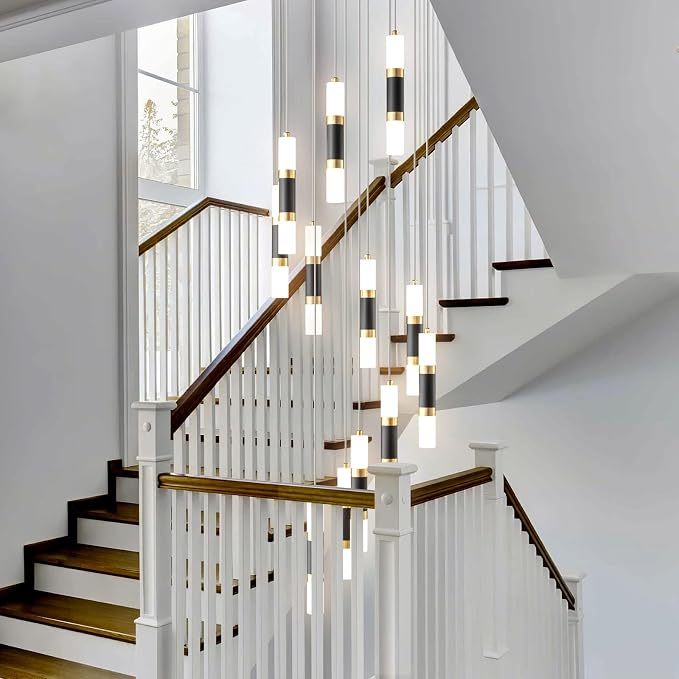 12-Light Chandelier LED 72W Dimmable Chandeliers for Entryway Pendant Light Fixture Chandeliers for Staircase Lobby Black Gold Lighting Modern High Ceiling Chandelier