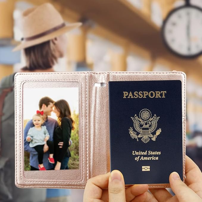 Passport Holder for Travel,Leather Passport Holder RFID Blocking Passport Cover Wallet Passport Case with Pen Holder Passport Holders for Travel Women Men Family Travels Must Haves Essential,Rose Gold