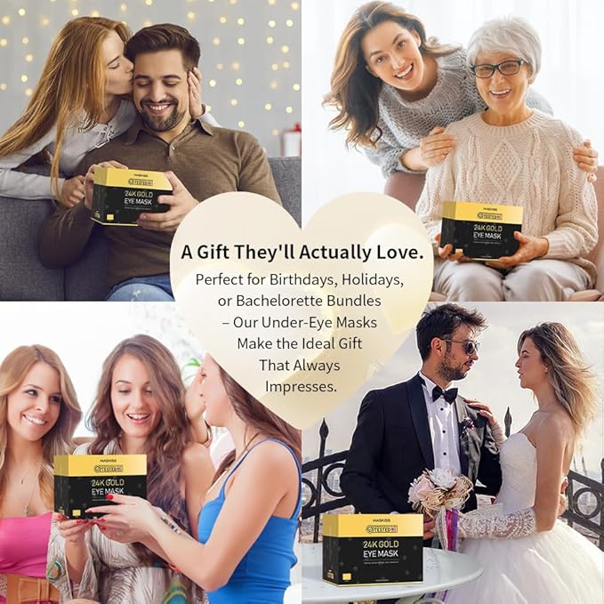 24k Gold Under Eye Patches (30 Pairs), Eye Mask, Collagen Skin Care Products, Eye Patches for Puffy Eyes, Eye Masks for Dark Circles and Puffiness.